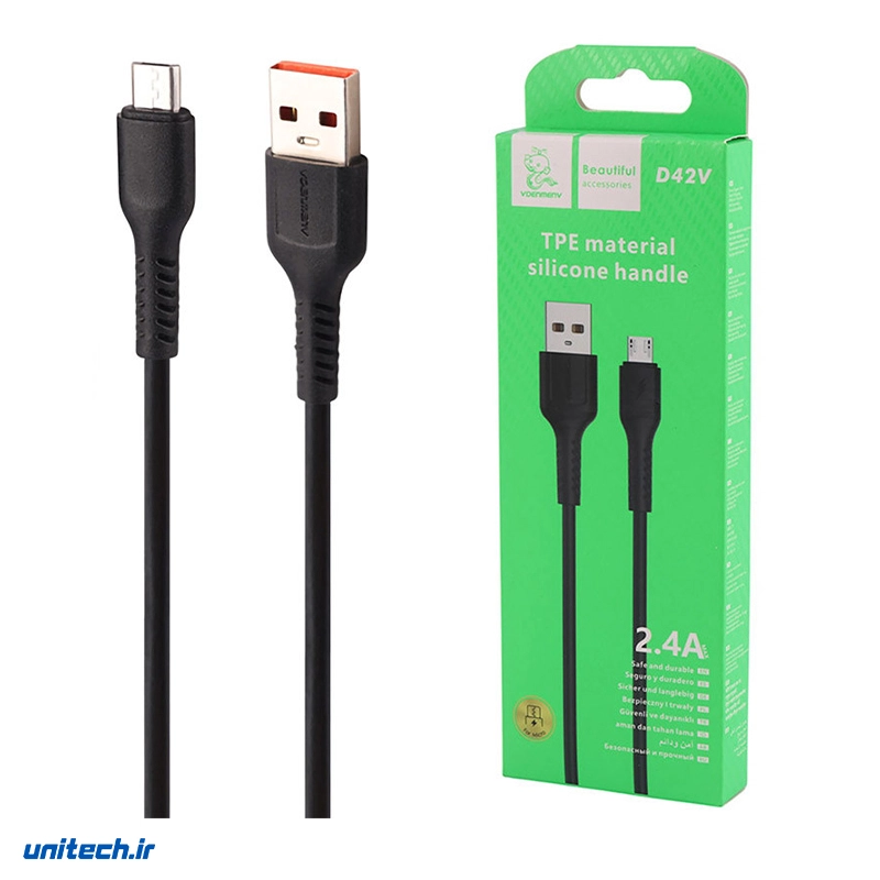 کابل میکرو یو اس بی فست شارژ 2.4 آمپر دنمن D42V طول 1 متر3